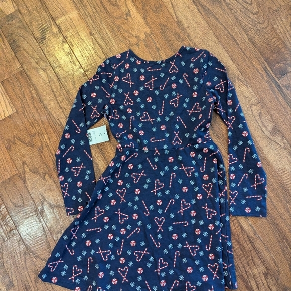 Navy Blue Kids Dress with Candy Cane Print - Picture 5 of 6